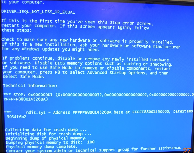 Синий экран на компьютере Windows 7
