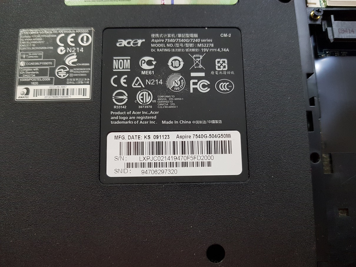 ремонт видеокарты Acer 7540g