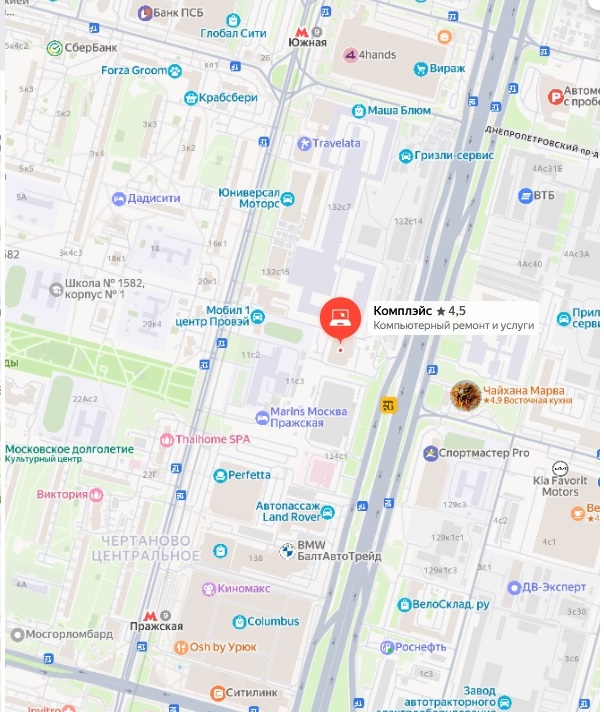 Проезд в Комплэйс на карте